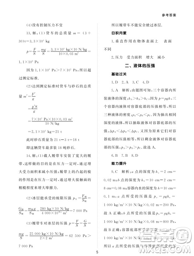 北京師范大學(xué)出版社2024年春配套綜合練習(xí)八年級物理下冊人教版參考答案
