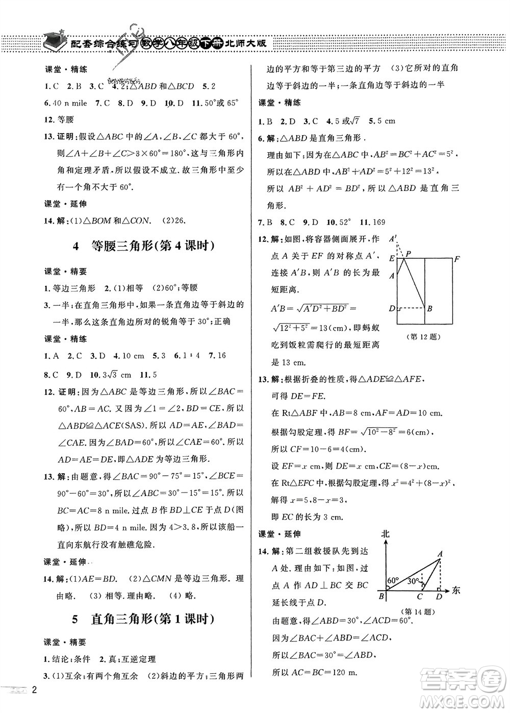 北京師范大學(xué)出版社2024年春配套綜合練習(xí)八年級(jí)數(shù)學(xué)下冊(cè)北師大版參考答案