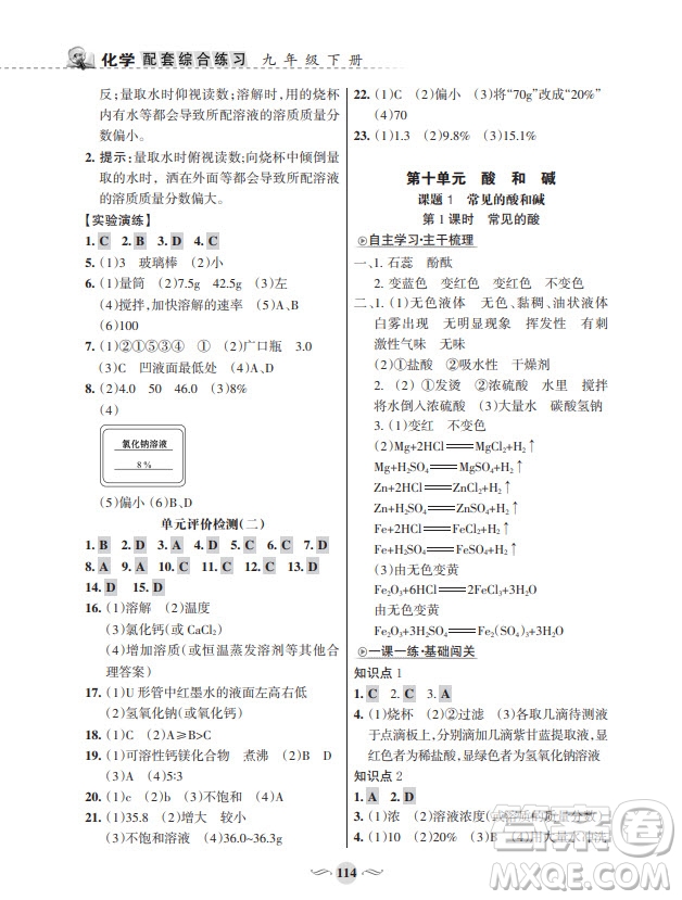 甘肅文化出版社2024年春配套綜合練習(xí)九年級(jí)化學(xué)下冊(cè)人教版參考答案