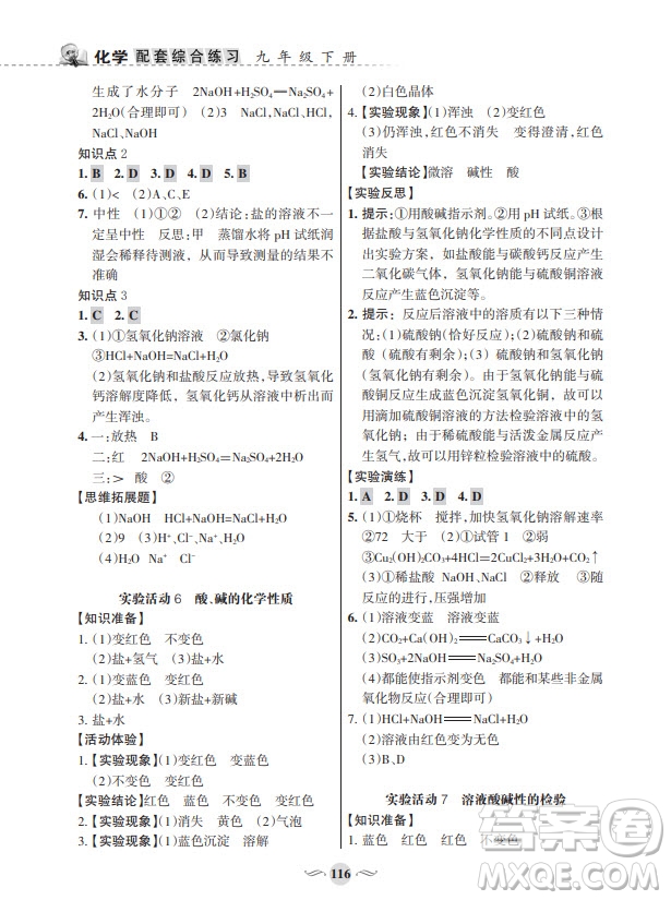 甘肅文化出版社2024年春配套綜合練習(xí)九年級(jí)化學(xué)下冊(cè)人教版參考答案