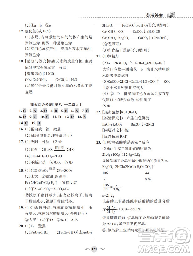 甘肅文化出版社2024年春配套綜合練習(xí)九年級(jí)化學(xué)下冊(cè)人教版參考答案