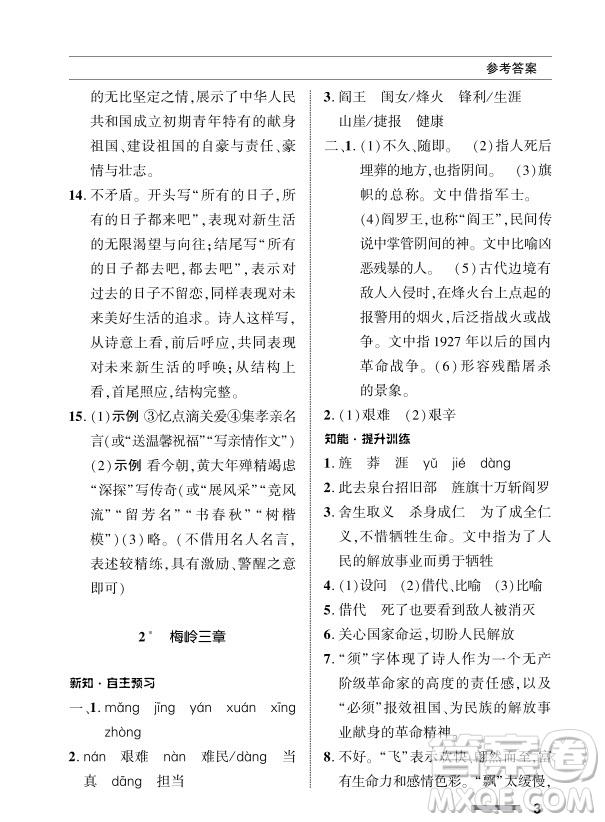 北京師范大學(xué)出版社2024年春配套綜合練習(xí)九年級語文下冊人教版參考答案