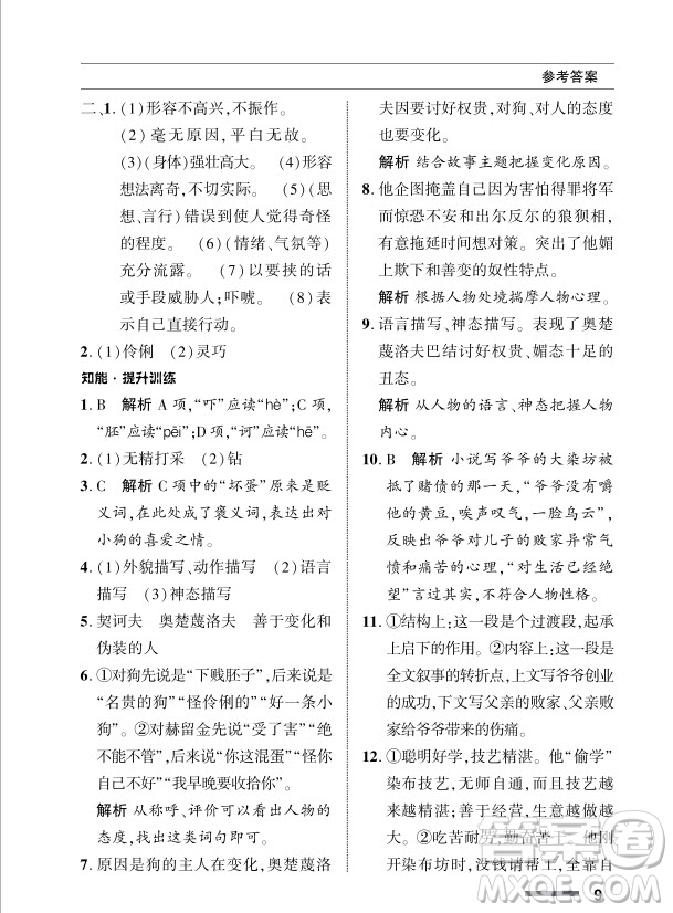北京師范大學(xué)出版社2024年春配套綜合練習(xí)九年級語文下冊人教版參考答案
