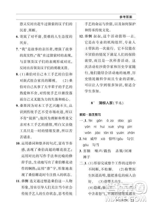 北京師范大學(xué)出版社2024年春配套綜合練習(xí)九年級語文下冊人教版參考答案