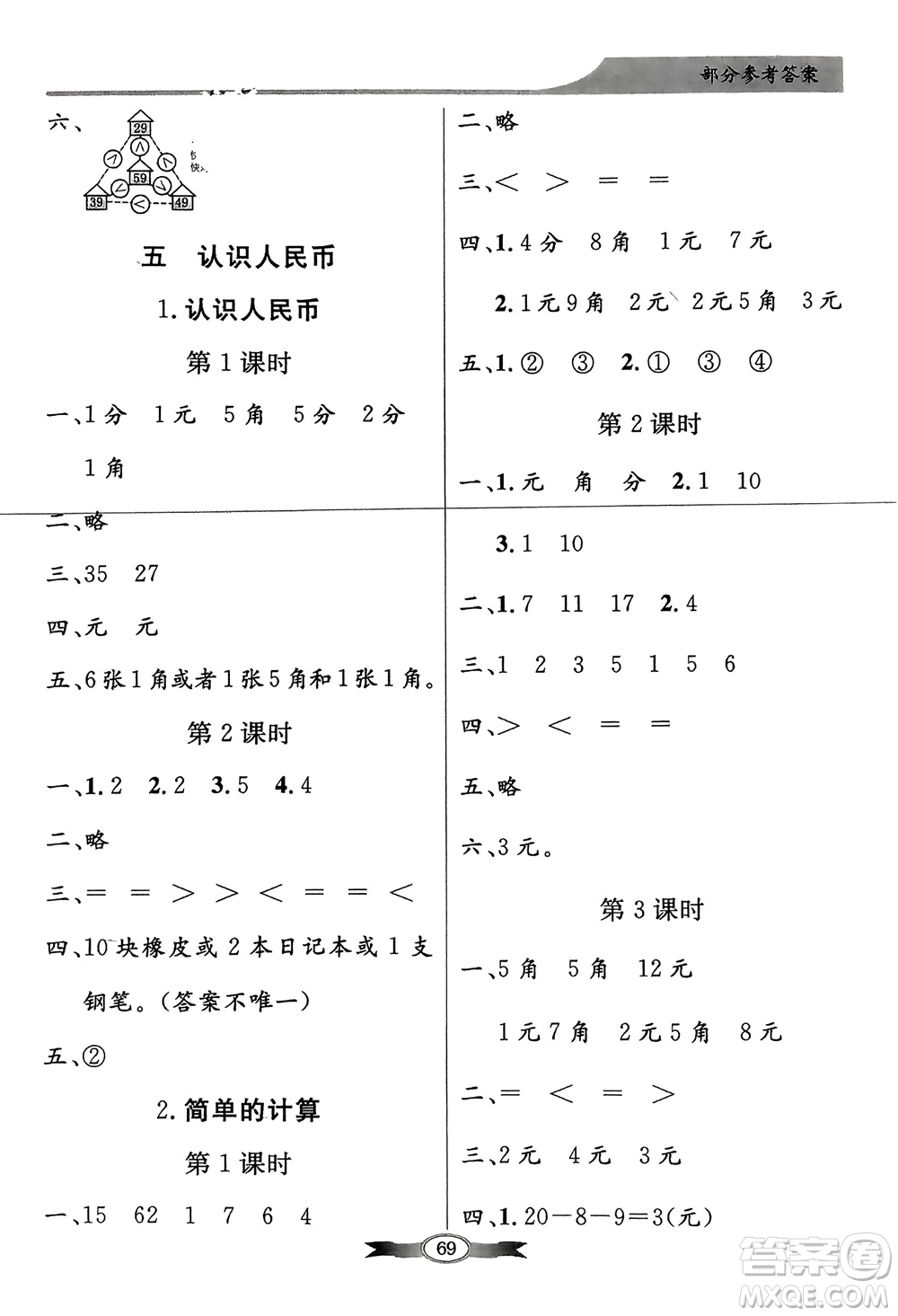 人民教育出版社2024年春百年學(xué)典同步導(dǎo)學(xué)與優(yōu)化訓(xùn)練一年級數(shù)學(xué)下冊人教版參考答案