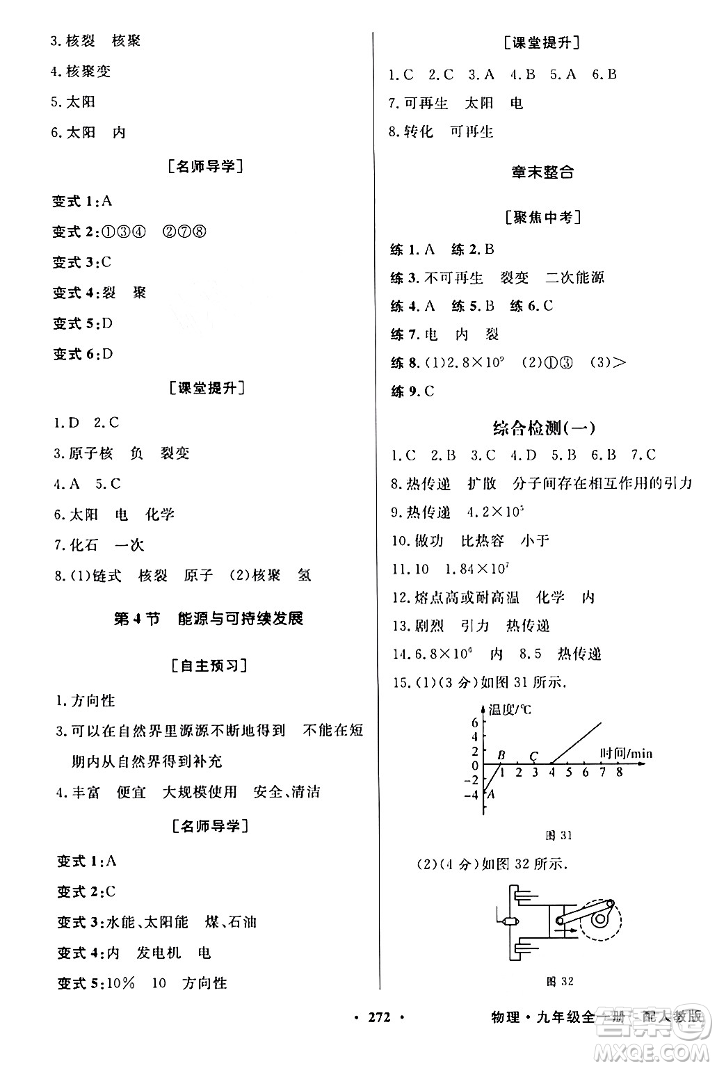 人民教育出版社2024年春同步導(dǎo)學(xué)與優(yōu)化訓(xùn)練九年級物理下冊人教版答案