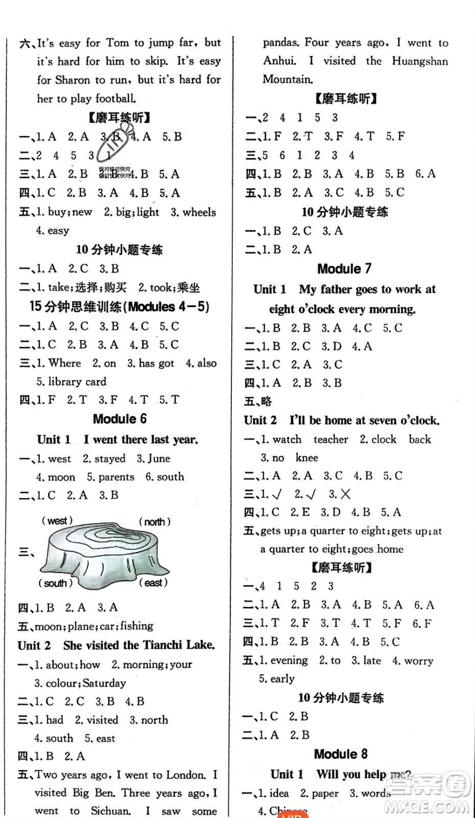 新世紀(jì)出版社2024年春百年學(xué)典同步導(dǎo)學(xué)與優(yōu)化訓(xùn)練五年級英語下冊外研版參考答案