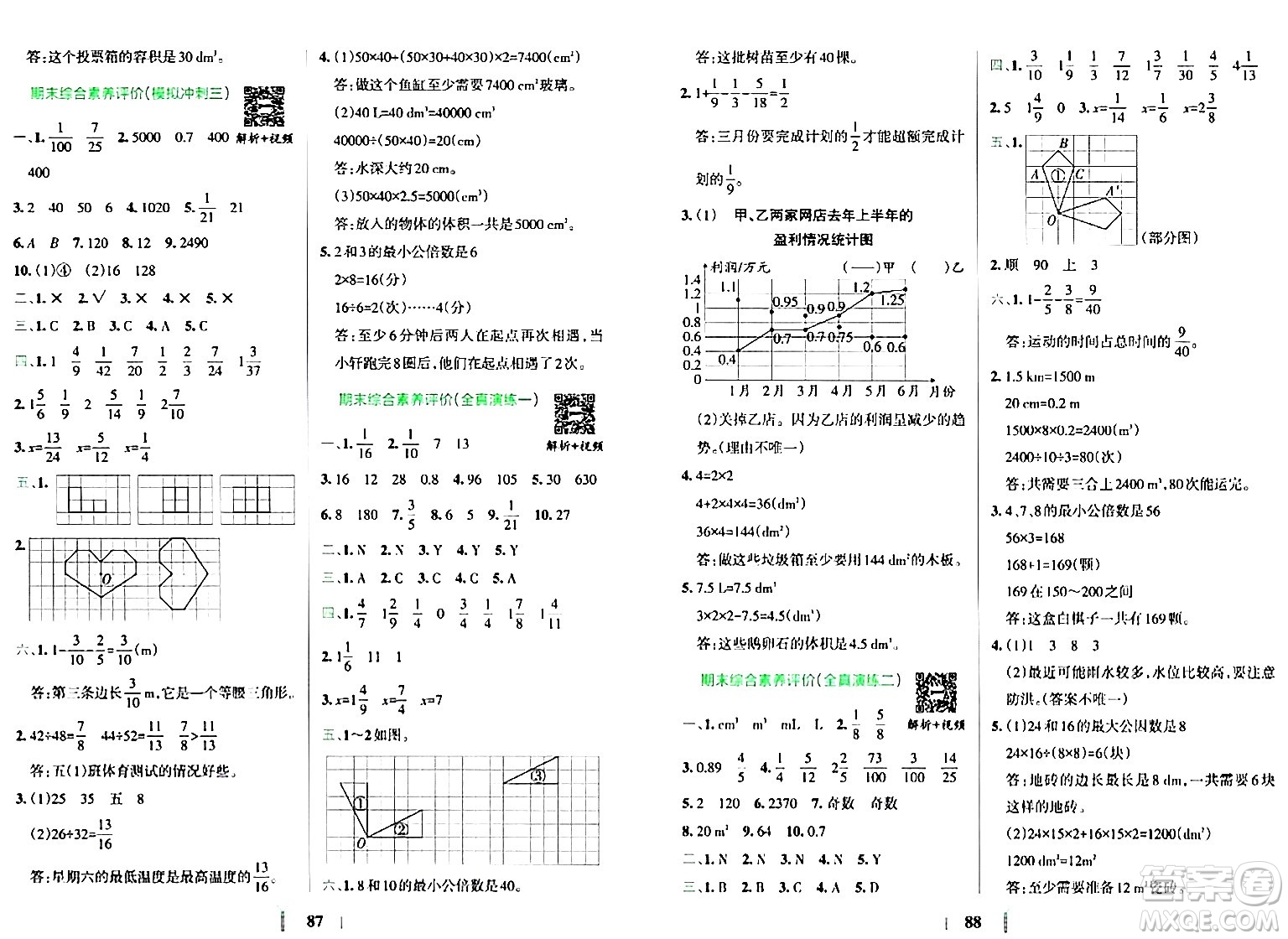 陜西師范大學出版總社有限公司2024年春小學學霸沖A卷五年級數(shù)學下冊人教版答案