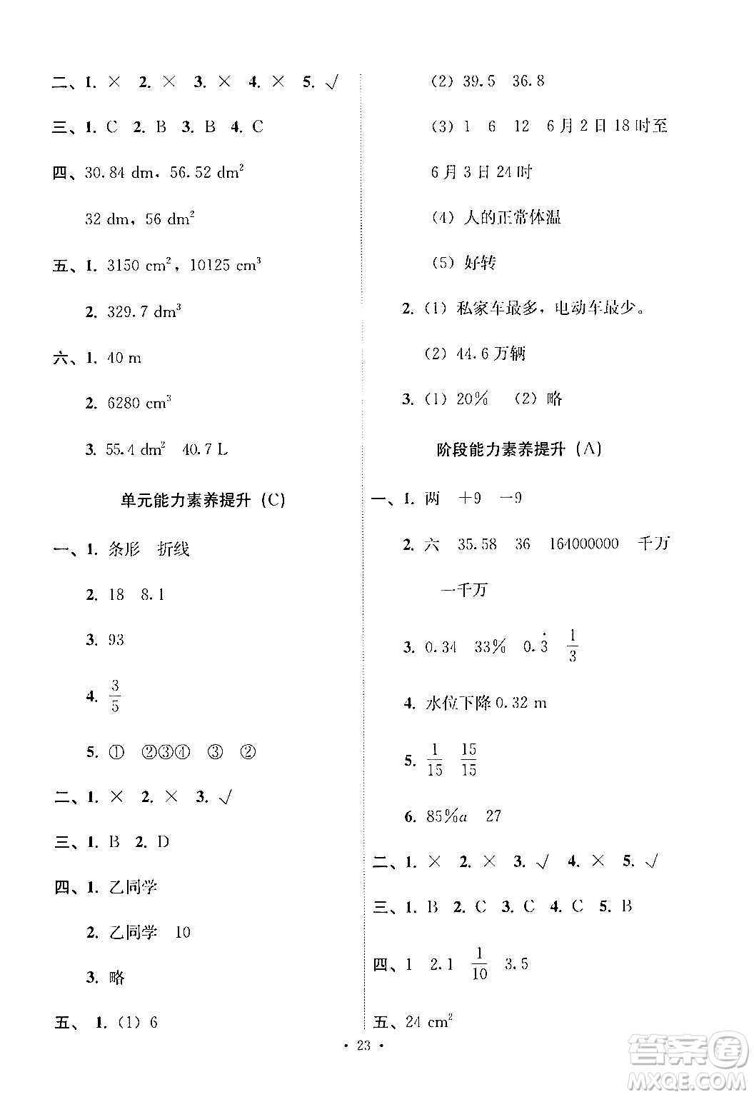 人民教育出版社2024年春能力培養(yǎng)與測試六年級(jí)數(shù)學(xué)下冊人教版新疆專版答案