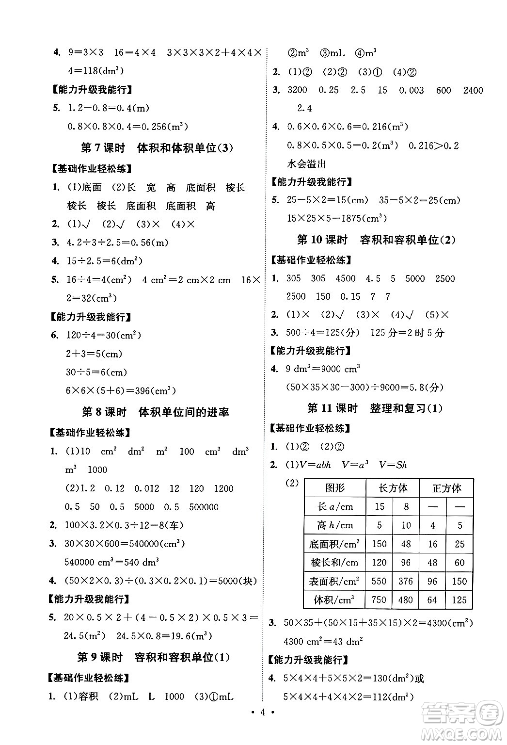 人民教育出版社2024年春能力培養(yǎng)與測(cè)試五年級(jí)數(shù)學(xué)下冊(cè)人教版湖南專版答案