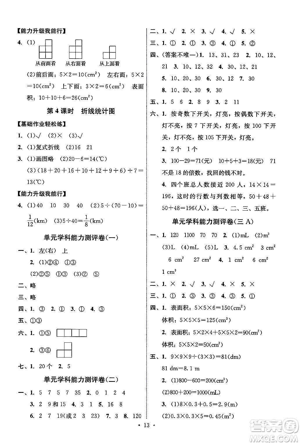 人民教育出版社2024年春能力培養(yǎng)與測(cè)試五年級(jí)數(shù)學(xué)下冊(cè)人教版湖南專版答案