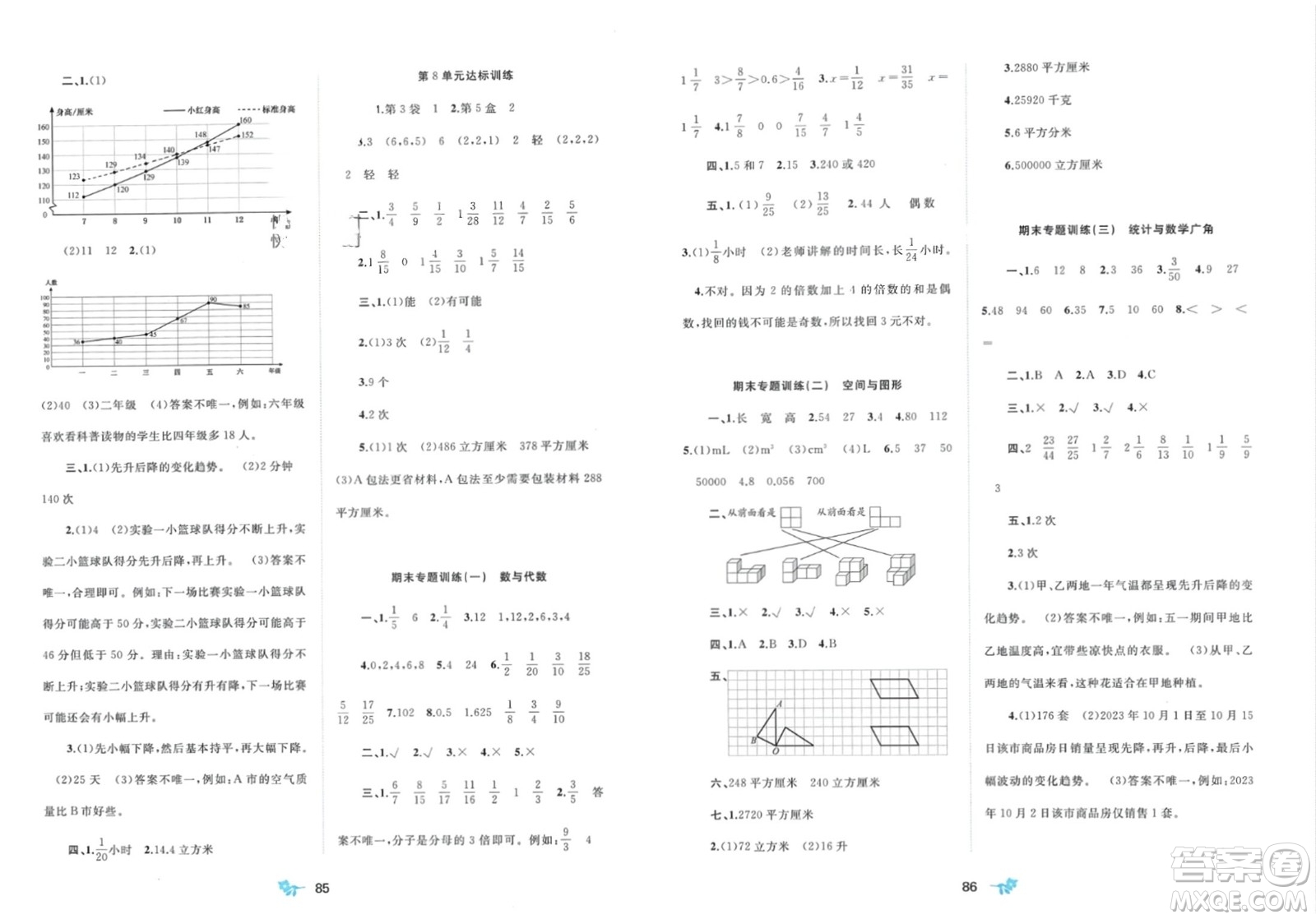 廣西師范大學(xué)出版社2024年春新課程學(xué)習(xí)與測評單元雙測五年級數(shù)學(xué)下冊A版人教版參考答案