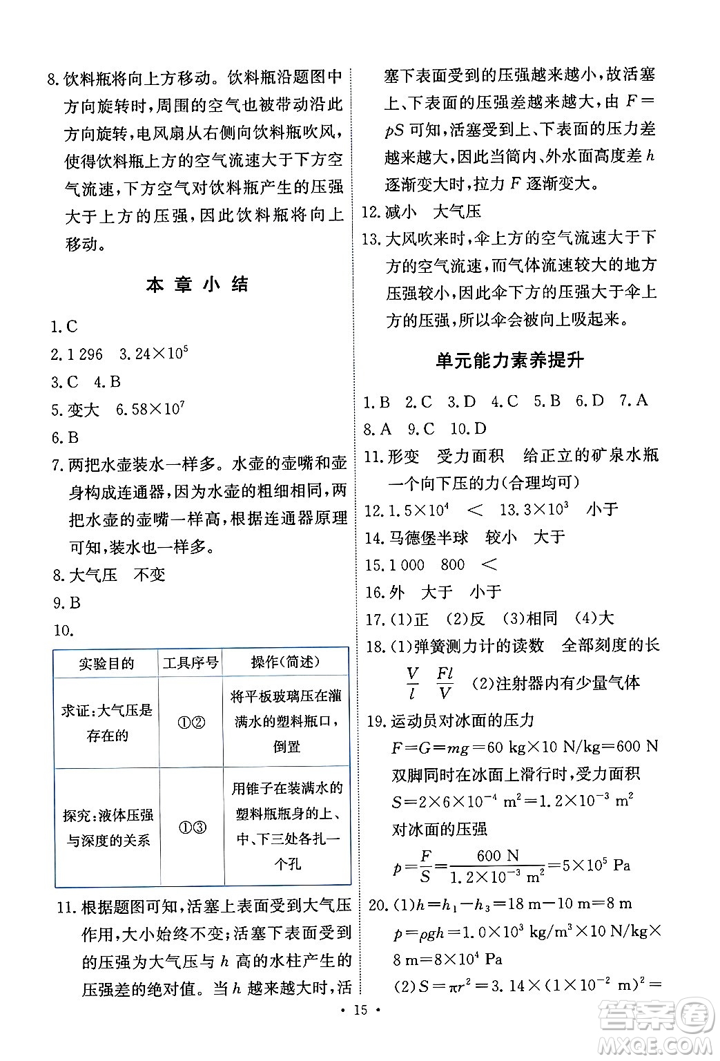 人民教育出版社2024年春能力培養(yǎng)與測試八年級物理下冊人教版答案