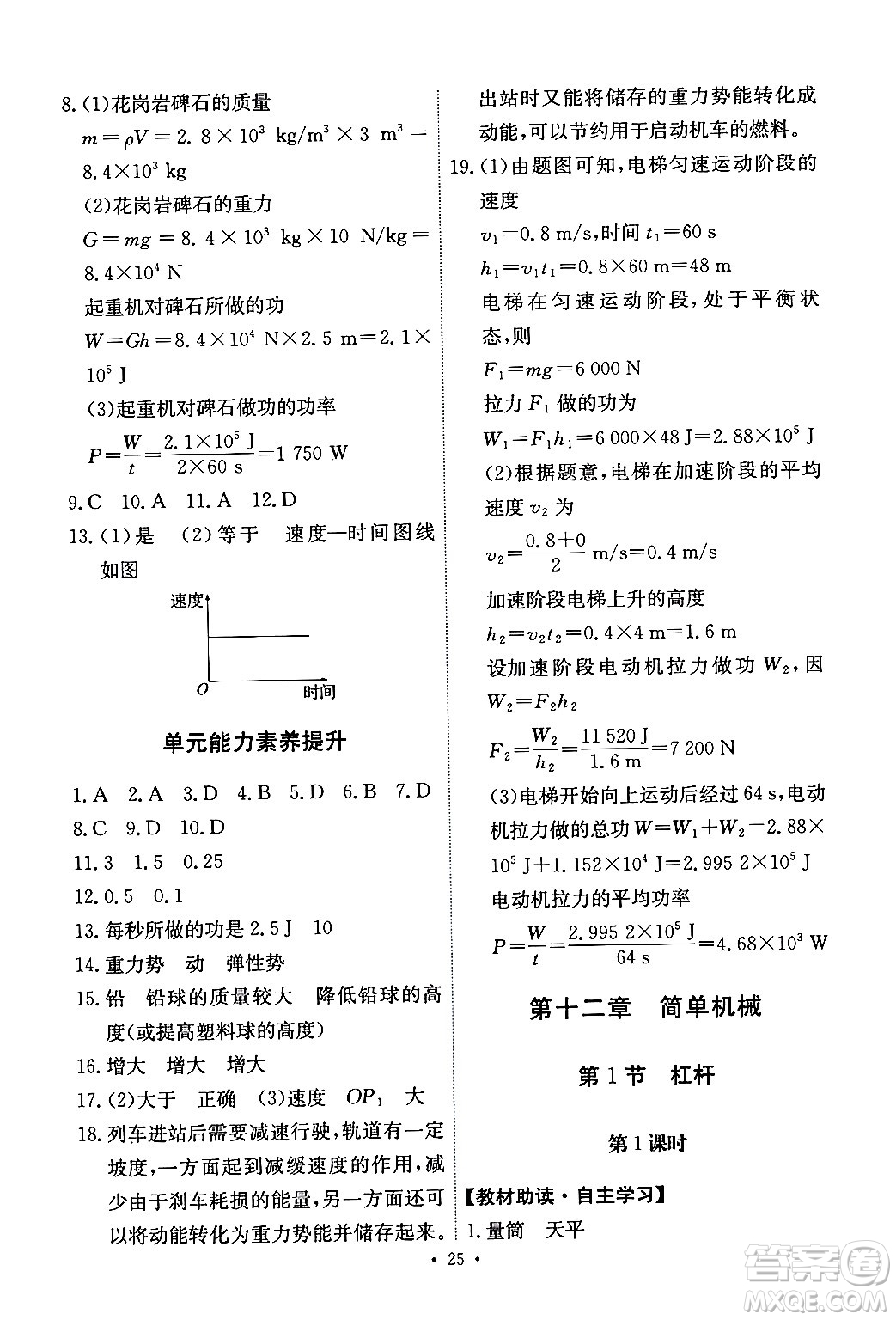 人民教育出版社2024年春能力培養(yǎng)與測試八年級物理下冊人教版答案