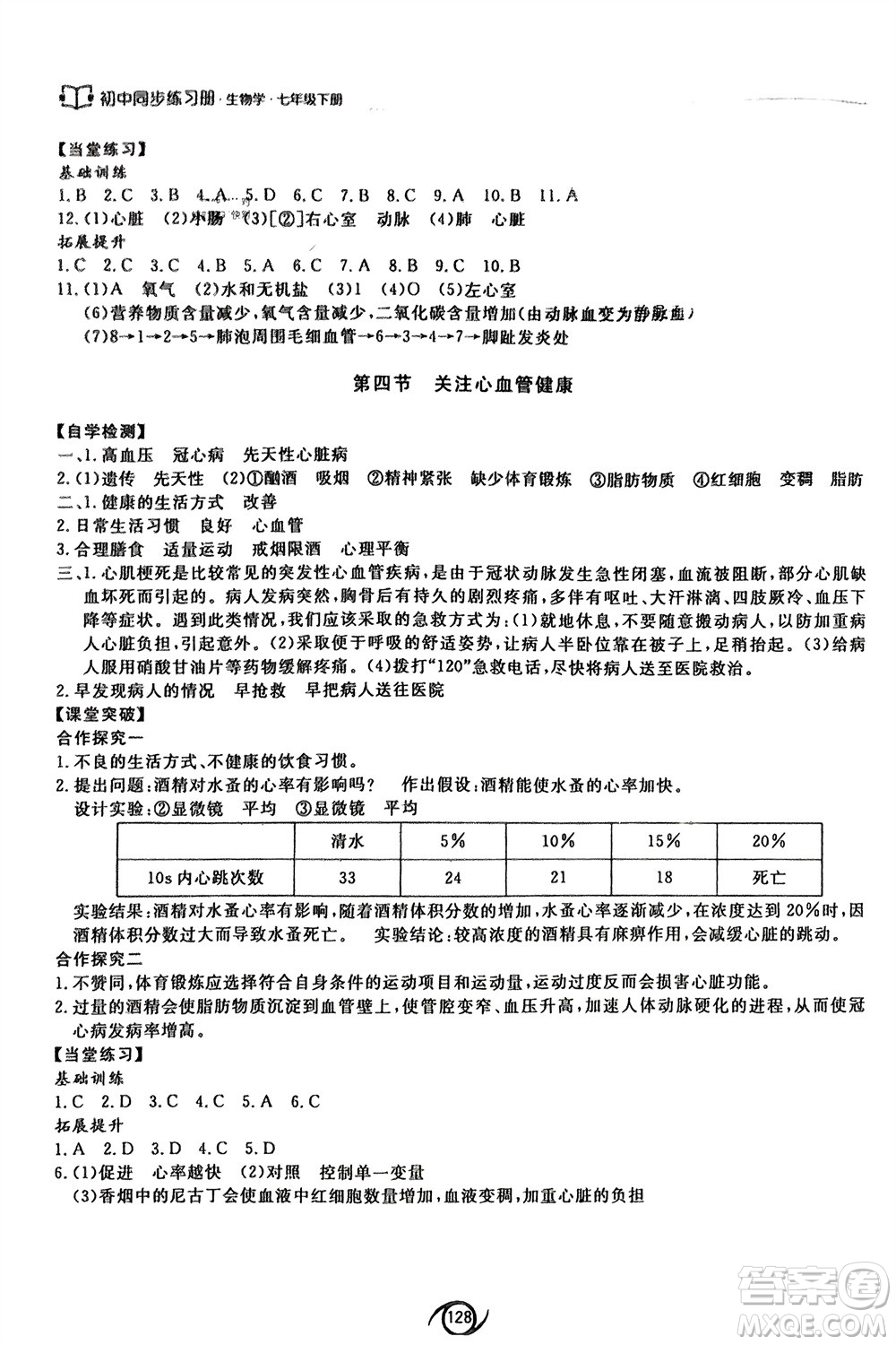 西安出版社2024年春初中同步練習(xí)冊(cè)七年級(jí)生物下冊(cè)濟(jì)南版參考答案