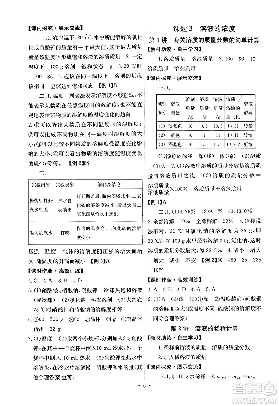 人民教育出版社2024年春能力培養(yǎng)與測試九年級化學(xué)下冊人教版湖南專版答案