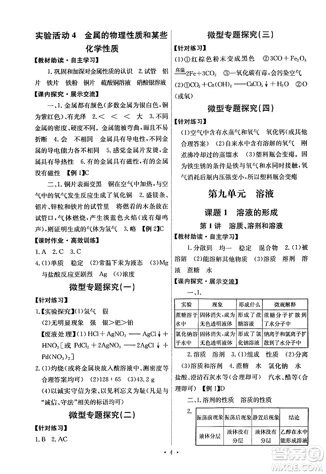 人民教育出版社2024年春能力培養(yǎng)與測試九年級化學(xué)下冊人教版湖南專版答案