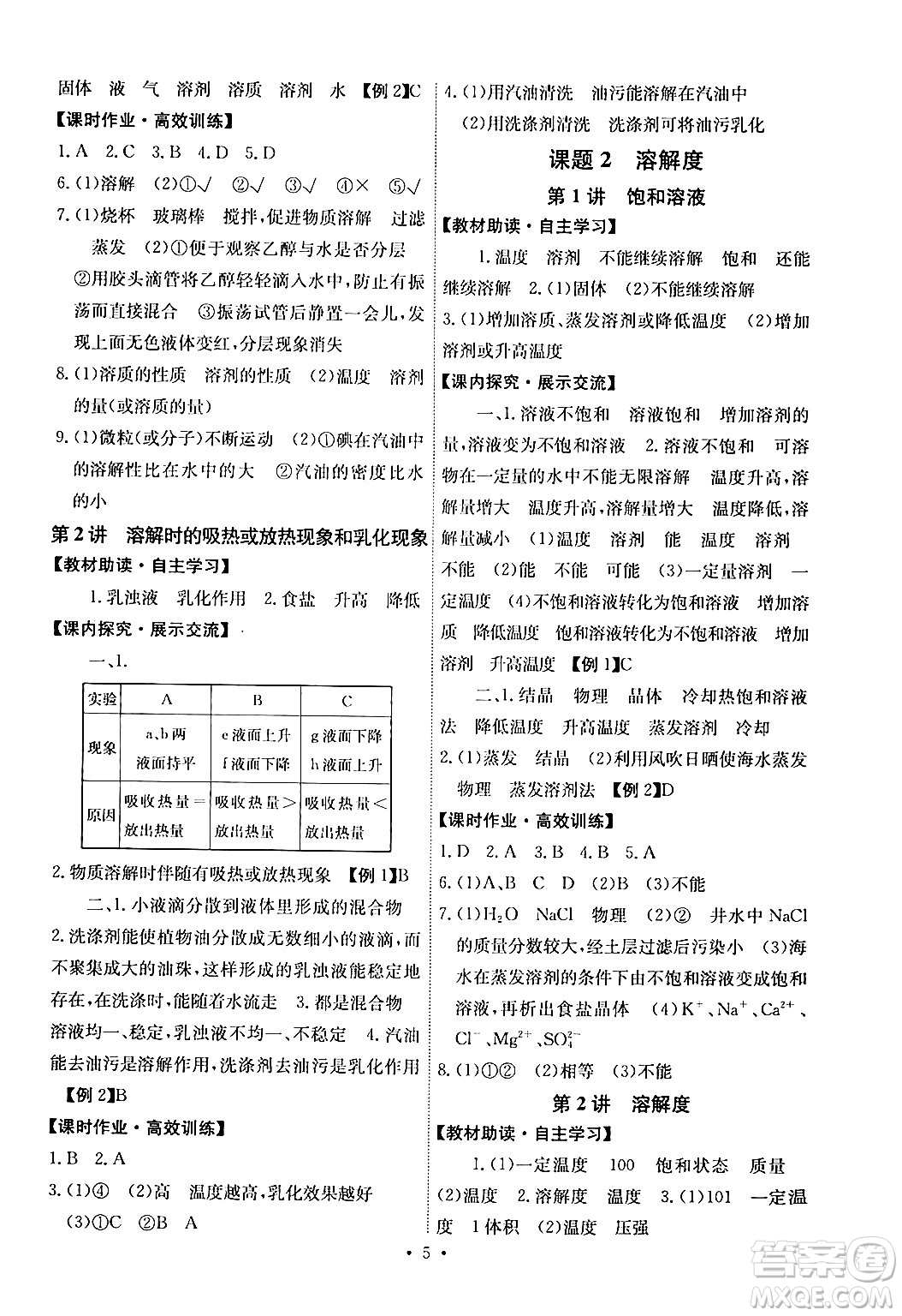 人民教育出版社2024年春能力培養(yǎng)與測試九年級化學(xué)下冊人教版湖南專版答案