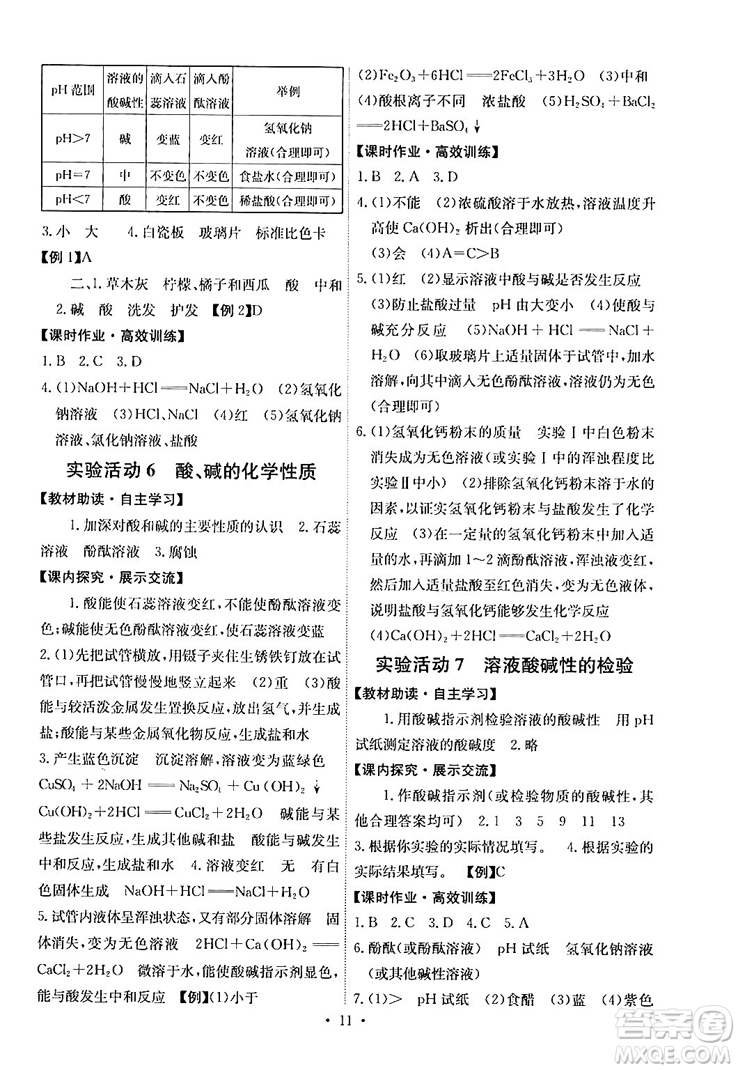 人民教育出版社2024年春能力培養(yǎng)與測試九年級化學(xué)下冊人教版湖南專版答案