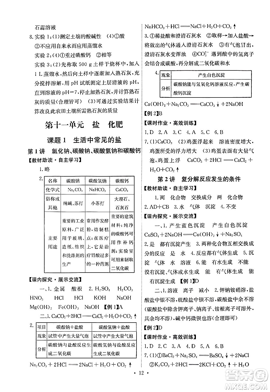 人民教育出版社2024年春能力培養(yǎng)與測試九年級化學(xué)下冊人教版湖南專版答案
