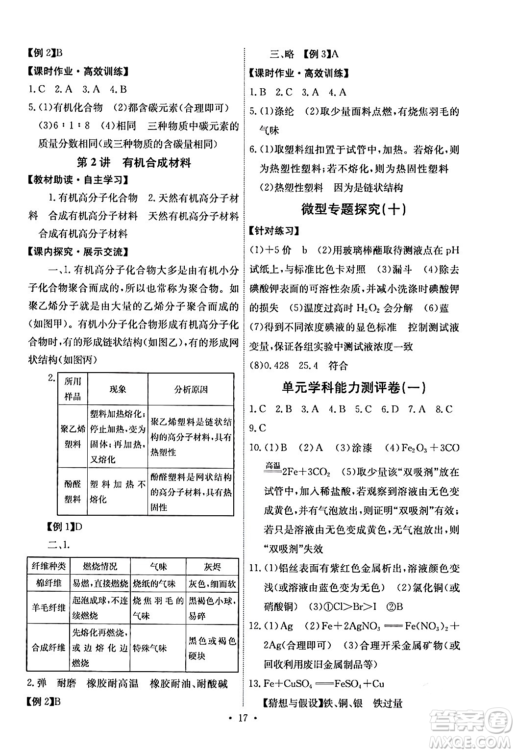 人民教育出版社2024年春能力培養(yǎng)與測試九年級化學(xué)下冊人教版湖南專版答案