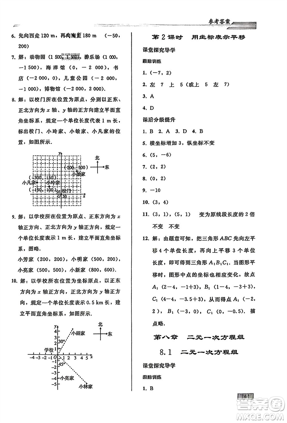 人民教育出版社2024年春初中同步練習(xí)冊七年級數(shù)學(xué)下冊人教版參考答案