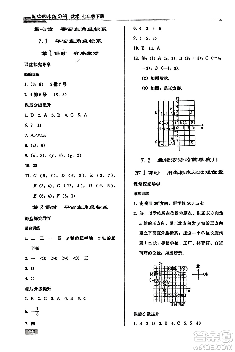 人民教育出版社2024年春初中同步練習(xí)冊七年級數(shù)學(xué)下冊人教版參考答案