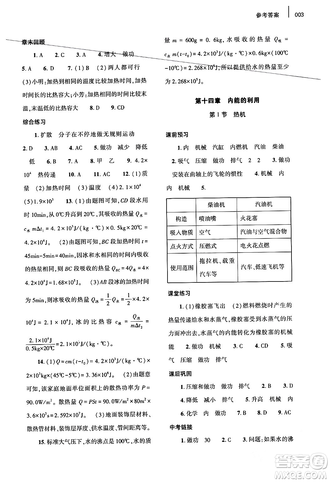 大象出版社2024年春基礎(chǔ)訓(xùn)練九年級(jí)物理全一冊(cè)人教版答案
