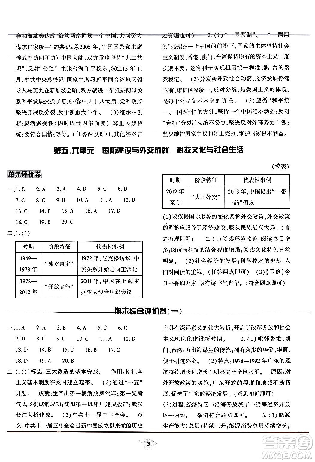 大象出版社2024年春基礎(chǔ)訓(xùn)練八年級歷史下冊人教版答案