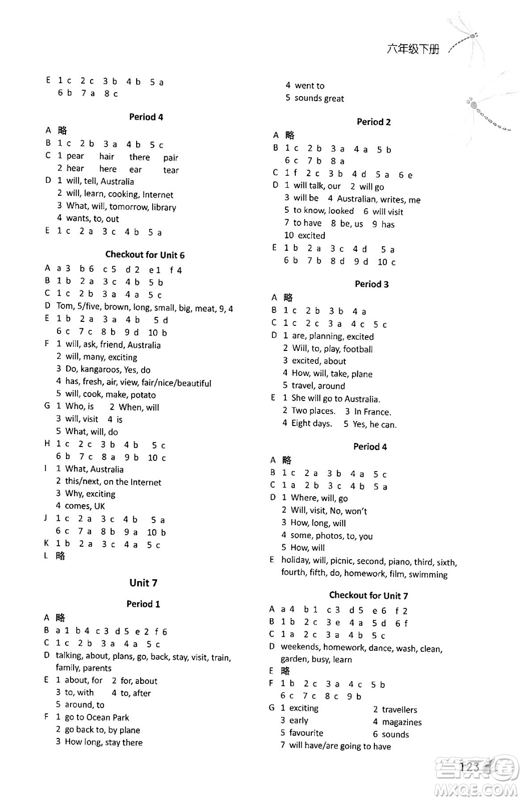 譯林出版社2024年春課課練小學(xué)英語(yǔ)六年級(jí)英語(yǔ)下冊(cè)通用版答案