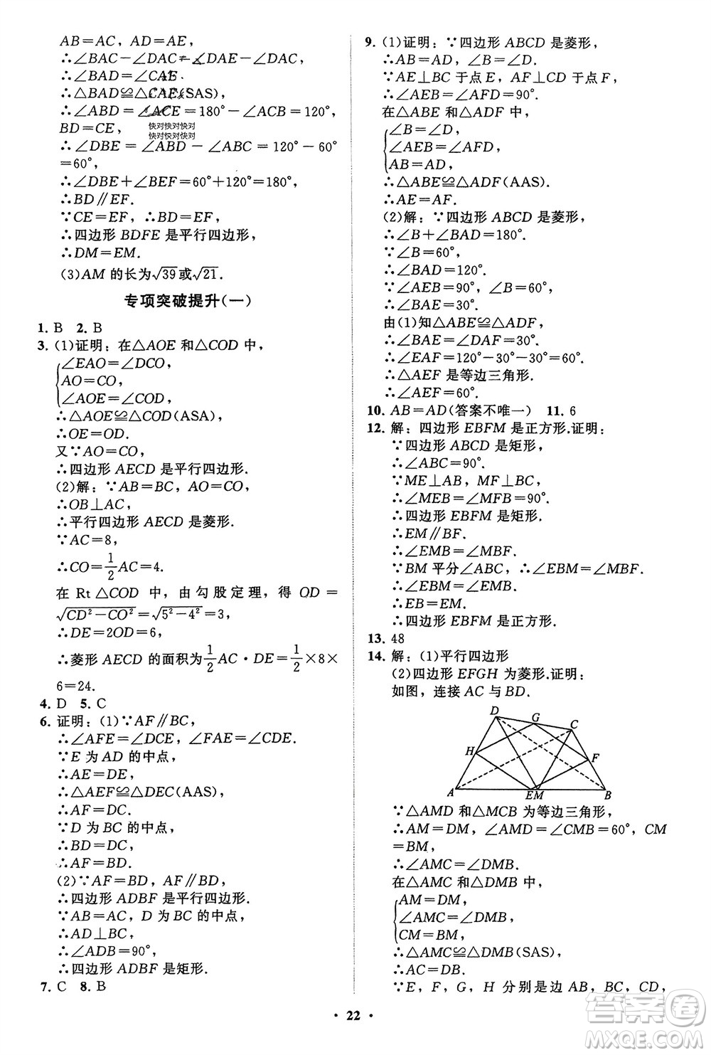山東教育出版社2024年春初中同步練習(xí)冊分層卷八年級(jí)數(shù)學(xué)下冊通用版參考答案