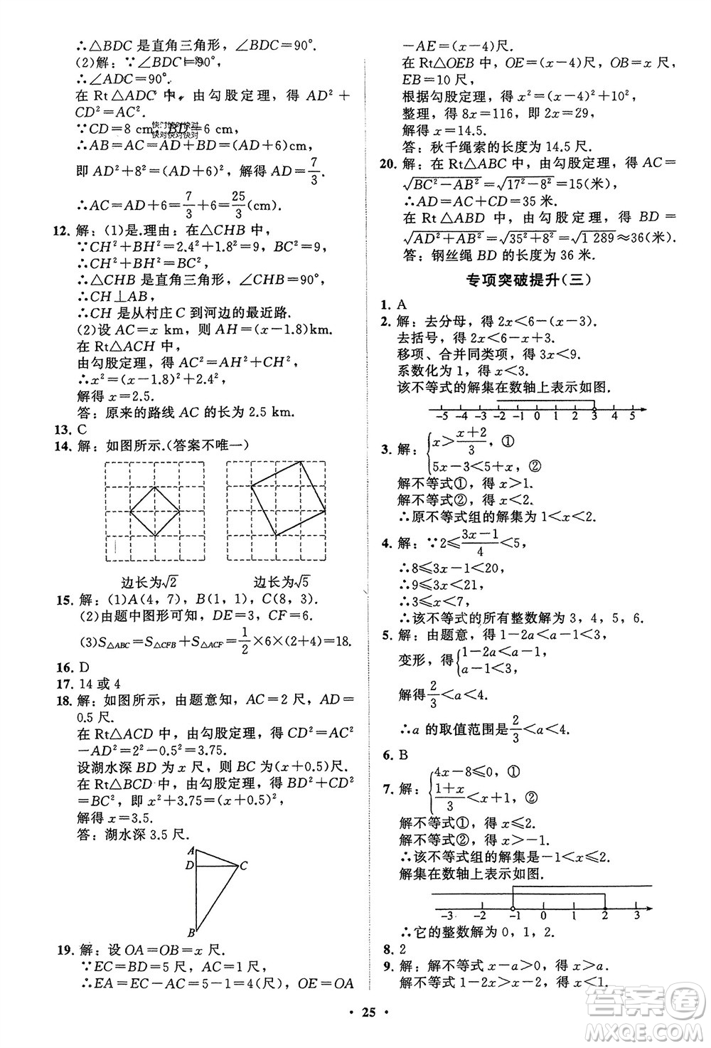 山東教育出版社2024年春初中同步練習(xí)冊分層卷八年級(jí)數(shù)學(xué)下冊通用版參考答案