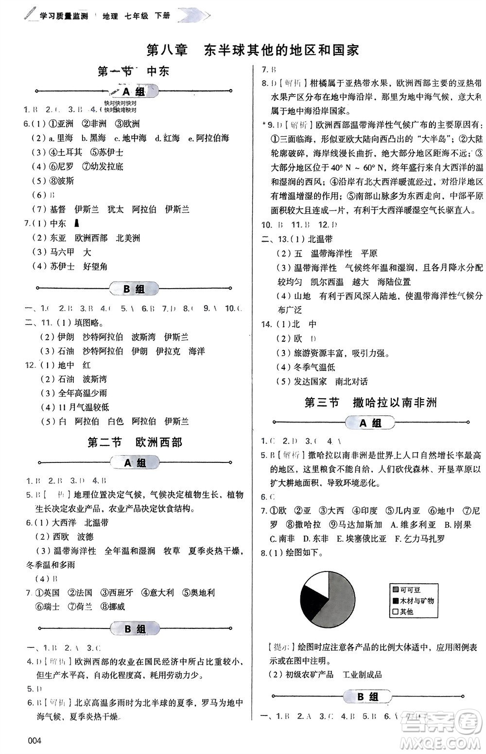 天津教育出版社2024年春學(xué)習(xí)質(zhì)量監(jiān)測(cè)七年級(jí)地理下冊(cè)人教版參考答案