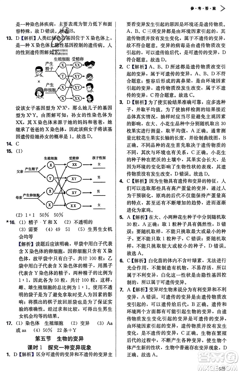 天津教育出版社2024年春學(xué)習(xí)質(zhì)量監(jiān)測(cè)八年級(jí)生物下冊(cè)人教版參考答案