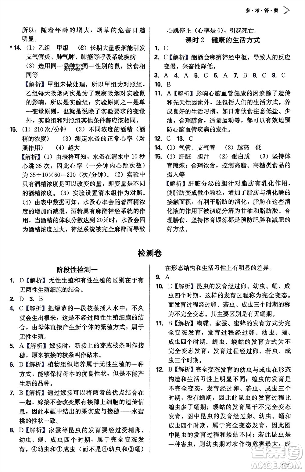天津教育出版社2024年春學(xué)習(xí)質(zhì)量監(jiān)測(cè)八年級(jí)生物下冊(cè)人教版參考答案