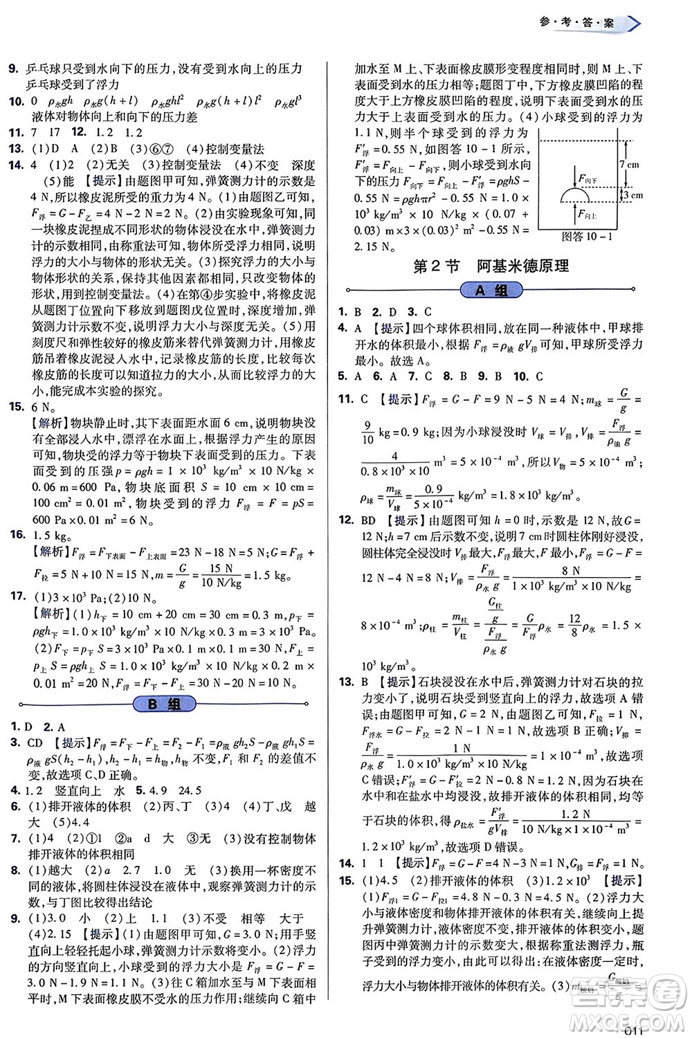 天津教育出版社2024年春學(xué)習(xí)質(zhì)量監(jiān)測八年級物理下冊人教版參考答案