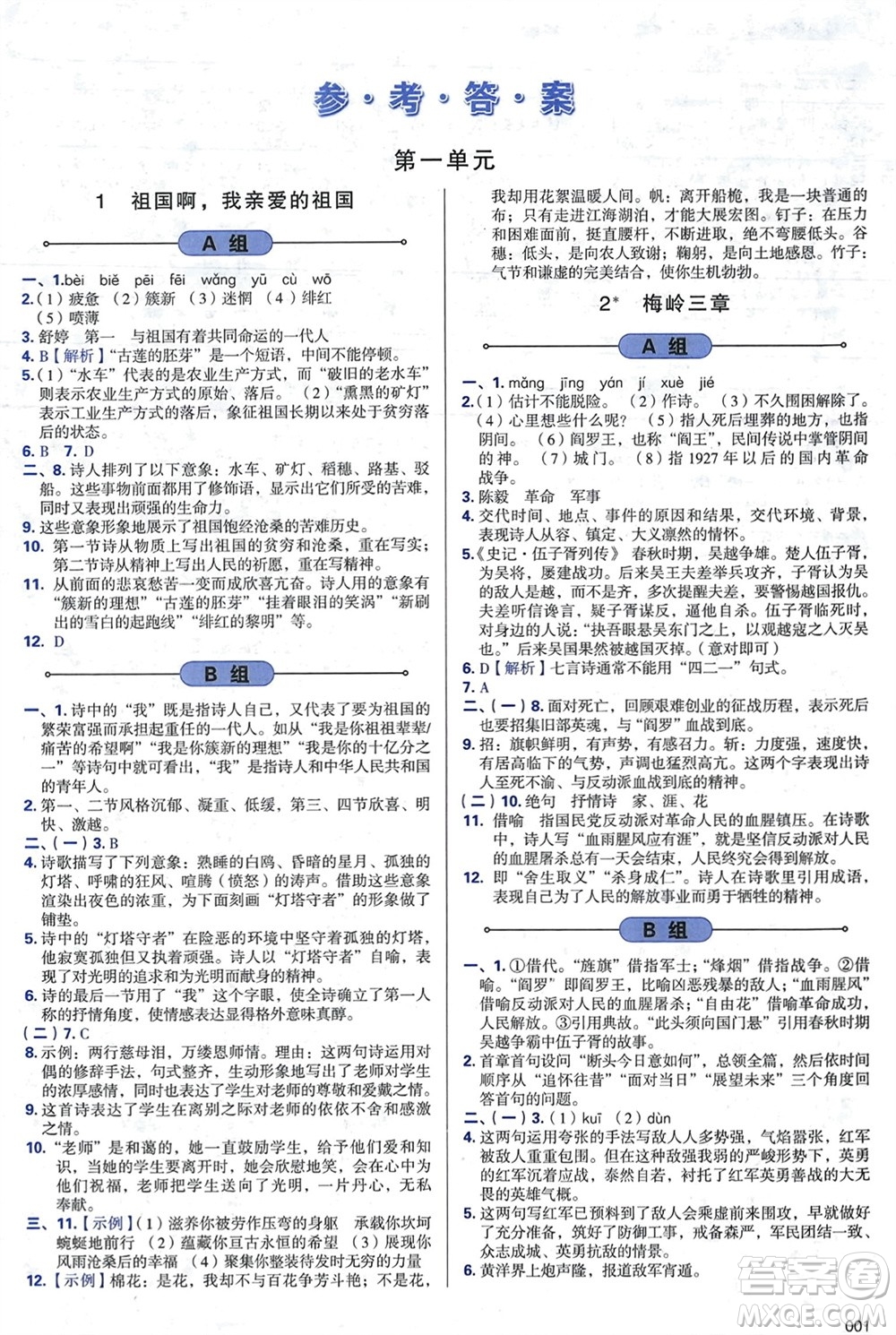 天津教育出版社2024年春學(xué)習(xí)質(zhì)量監(jiān)測(cè)九年級(jí)語文下冊(cè)人教版參考答案