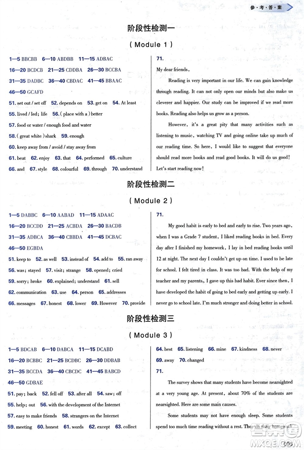 天津教育出版社2024年春學(xué)習(xí)質(zhì)量監(jiān)測九年級(jí)英語下冊外研版參考答案