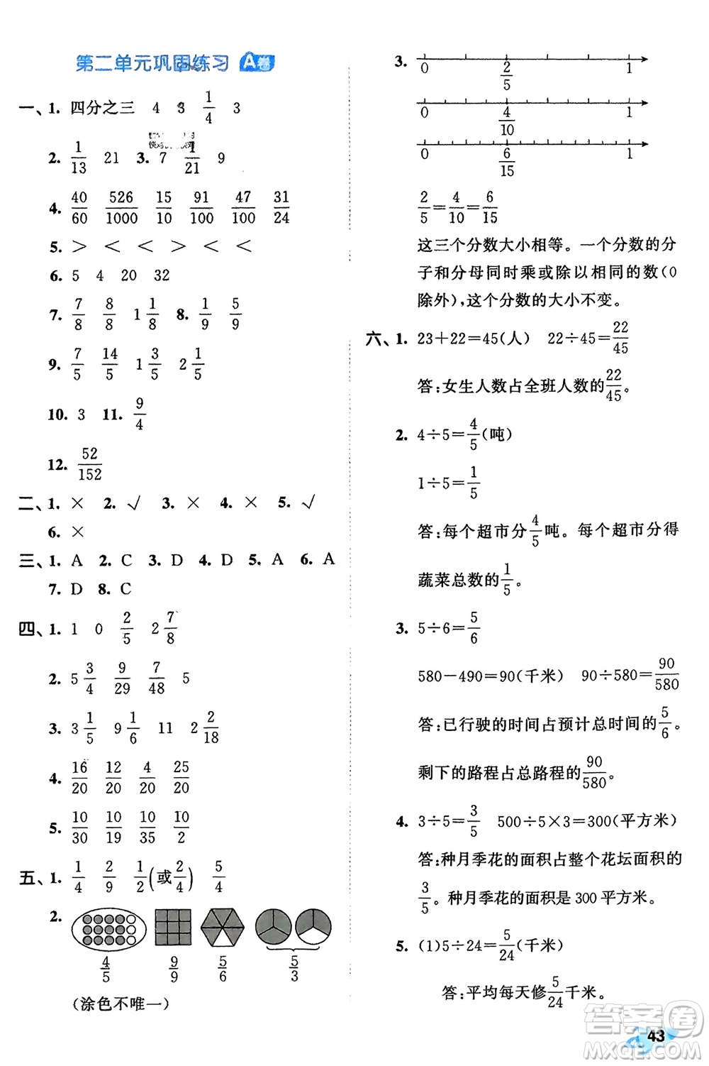 西安出版社2024年春53全優(yōu)卷五年級(jí)數(shù)學(xué)下冊青島版參考答案