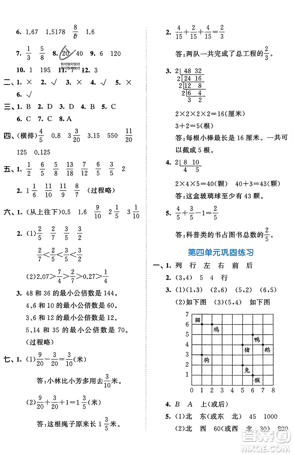 西安出版社2024年春53全優(yōu)卷五年級(jí)數(shù)學(xué)下冊青島版參考答案