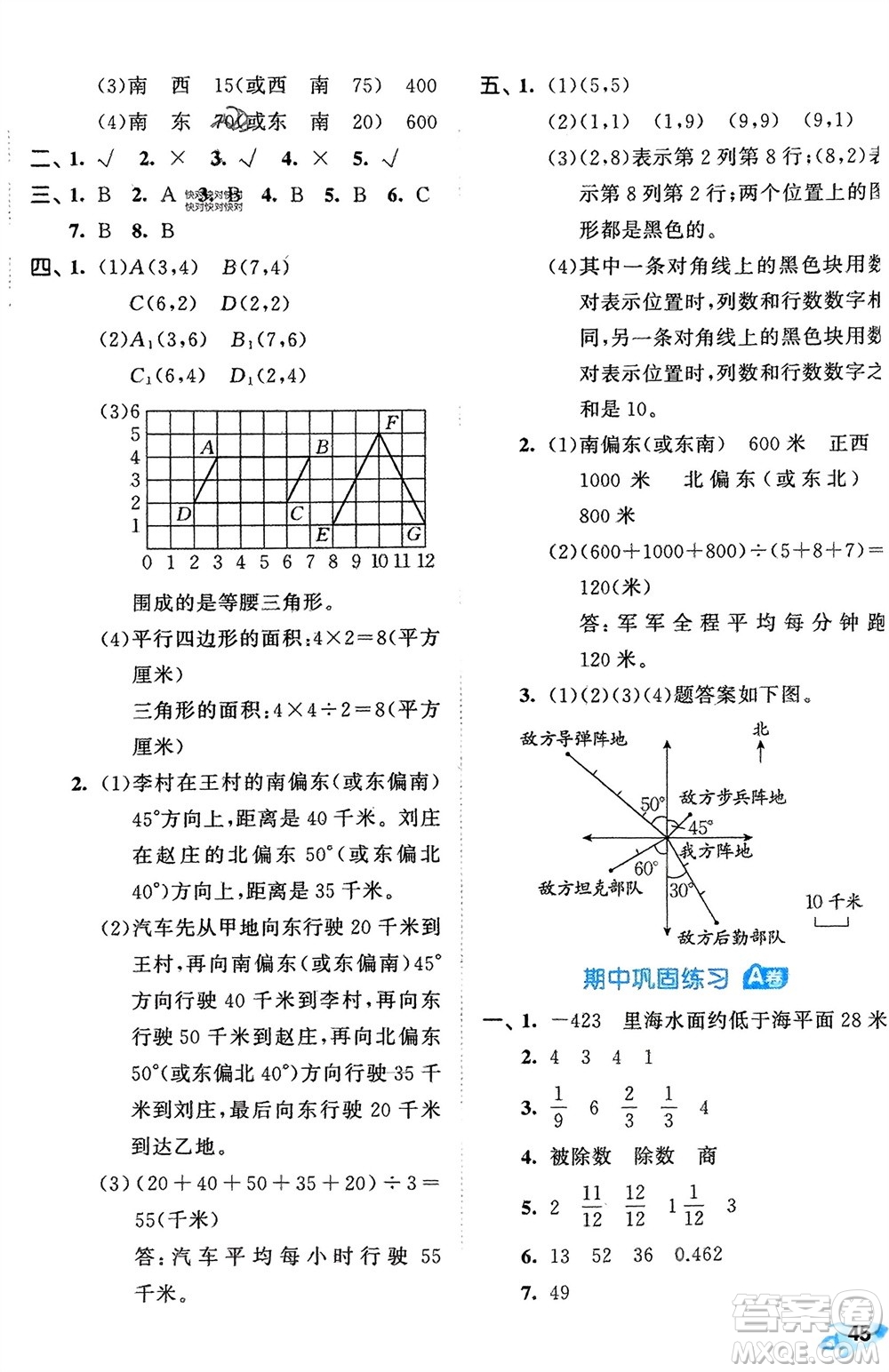 西安出版社2024年春53全優(yōu)卷五年級(jí)數(shù)學(xué)下冊青島版參考答案