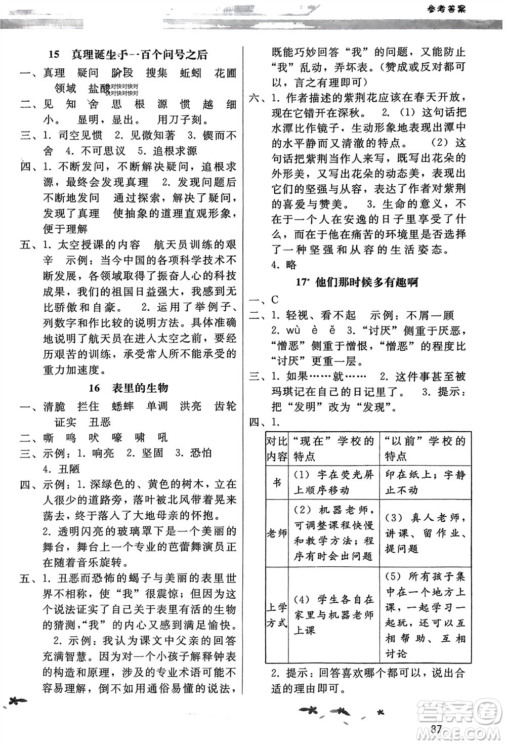 廣西師范大學(xué)出版社2024年春新課程學(xué)習(xí)輔導(dǎo)六年級(jí)語(yǔ)文下冊(cè)統(tǒng)編版中山專版參考答案