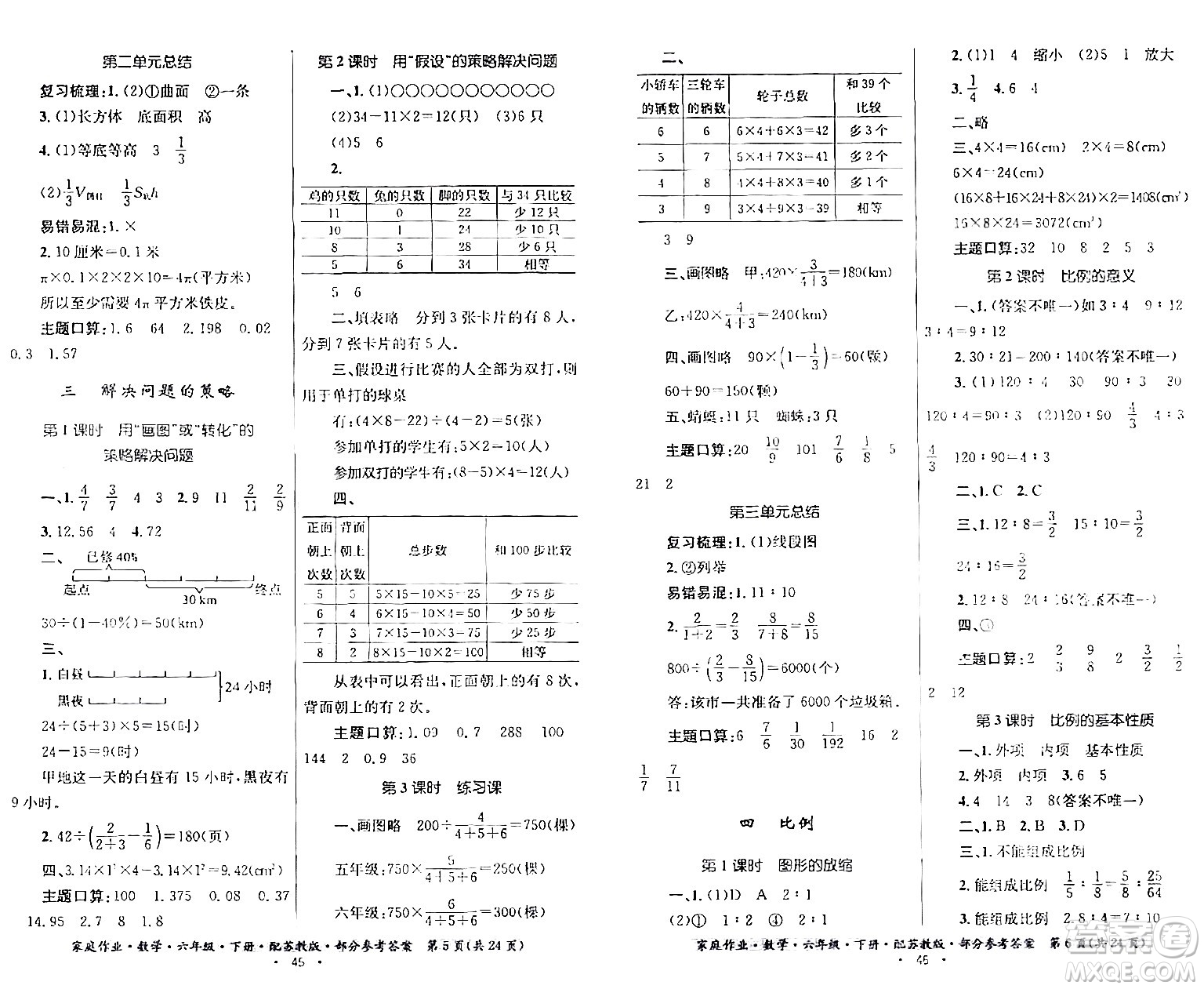 貴州人民出版社2024年春家庭作業(yè)六年級數(shù)學下冊蘇教版答案
