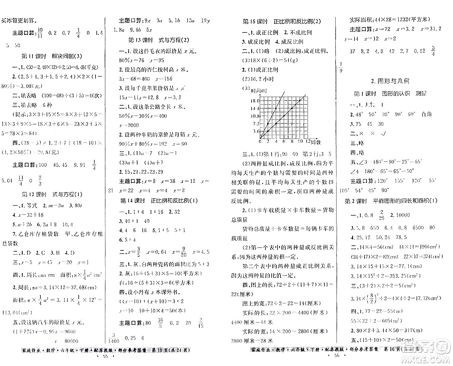 貴州人民出版社2024年春家庭作業(yè)六年級數(shù)學下冊蘇教版答案