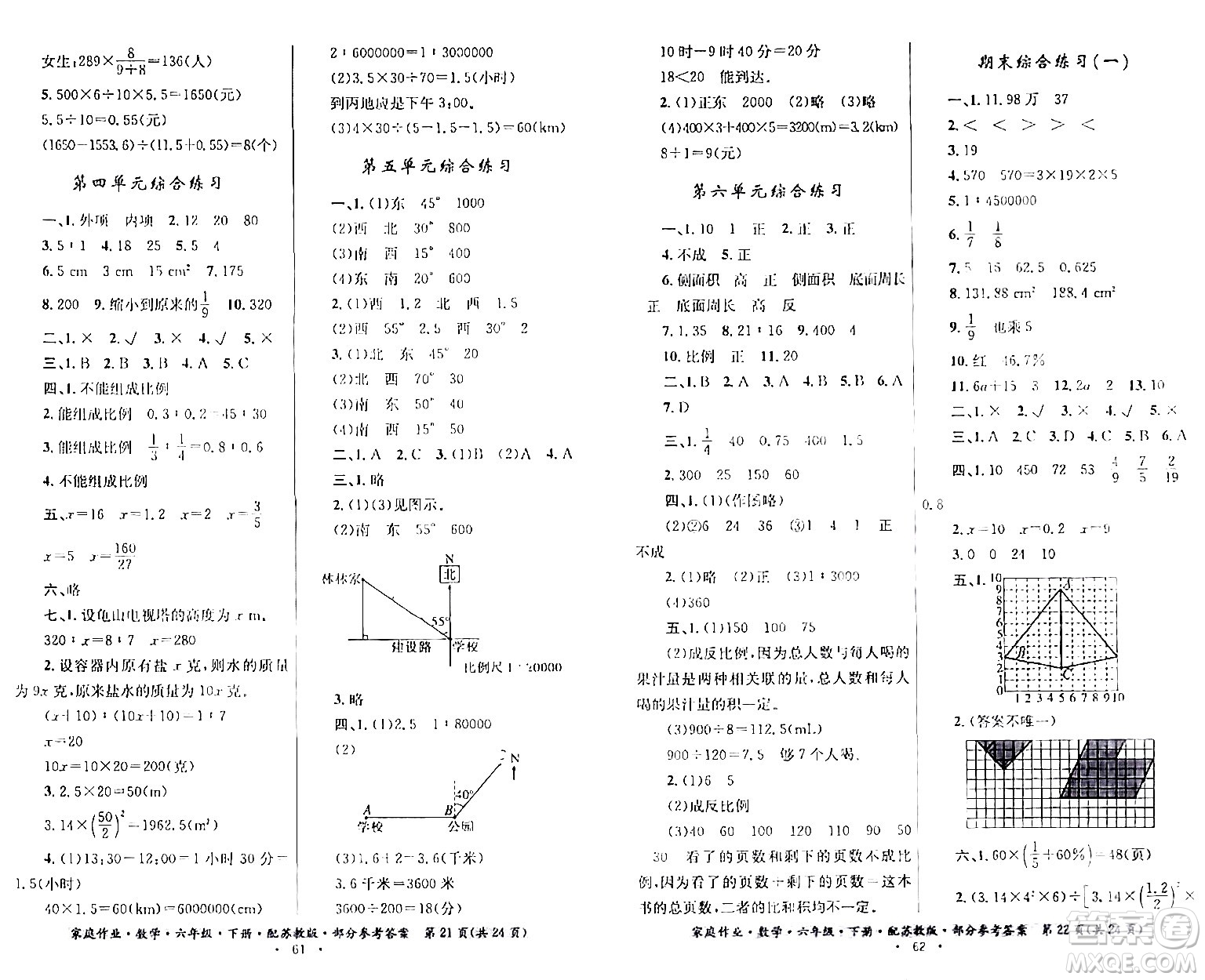 貴州人民出版社2024年春家庭作業(yè)六年級數(shù)學下冊蘇教版答案