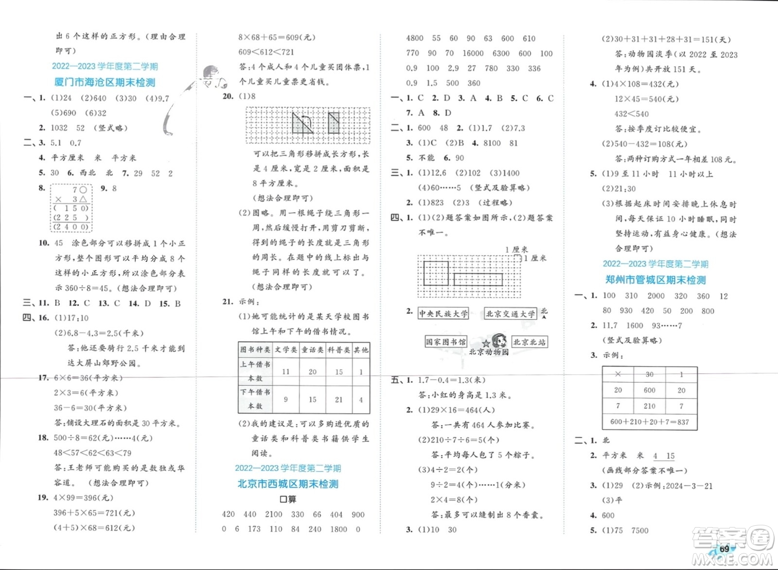 西安出版社2024年春53全優(yōu)卷三年級(jí)數(shù)學(xué)下冊(cè)人教版參考答案