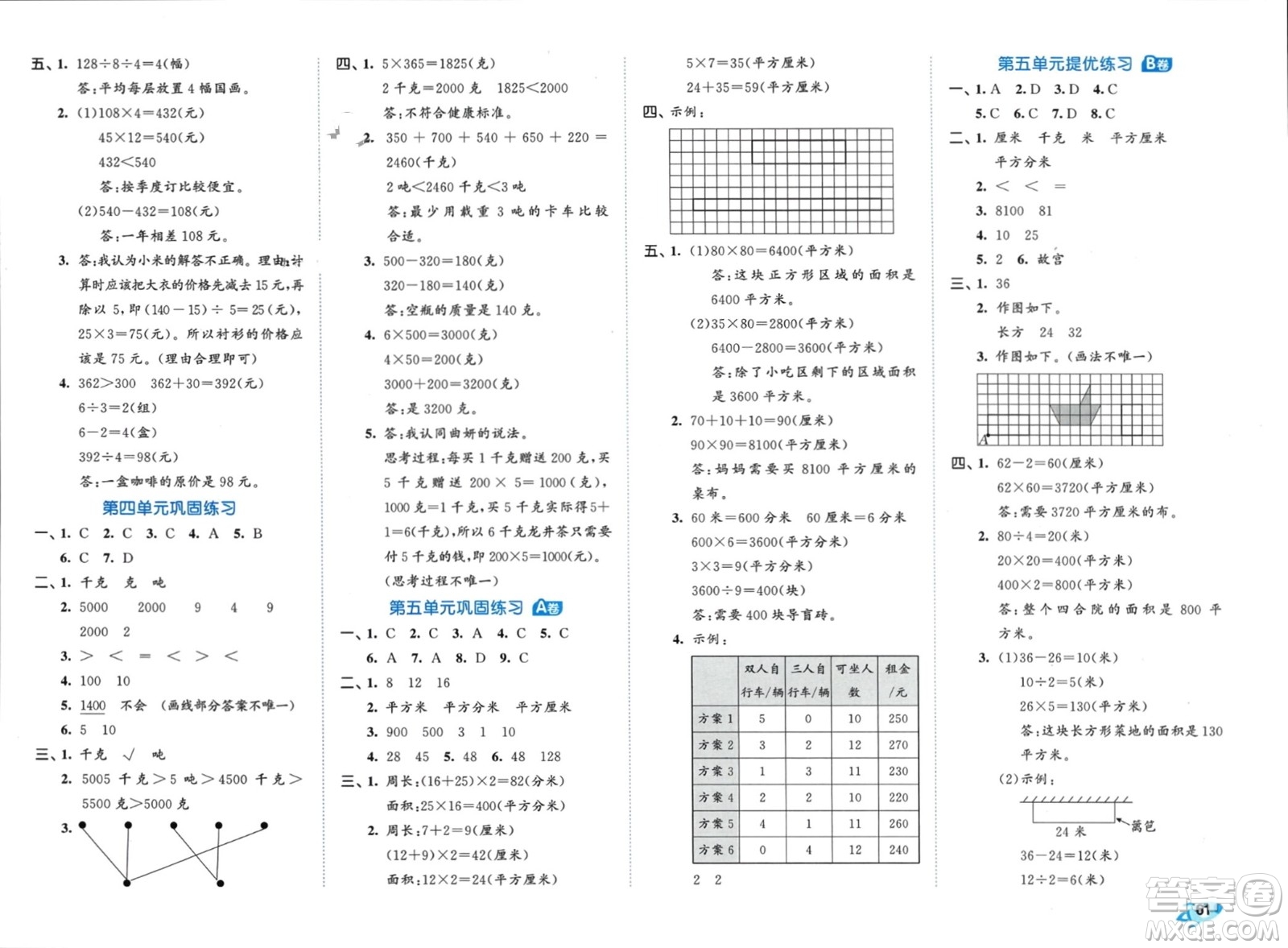西安出版社2024年春53全優(yōu)卷三年級(jí)數(shù)學(xué)下冊(cè)北師大版參考答案
