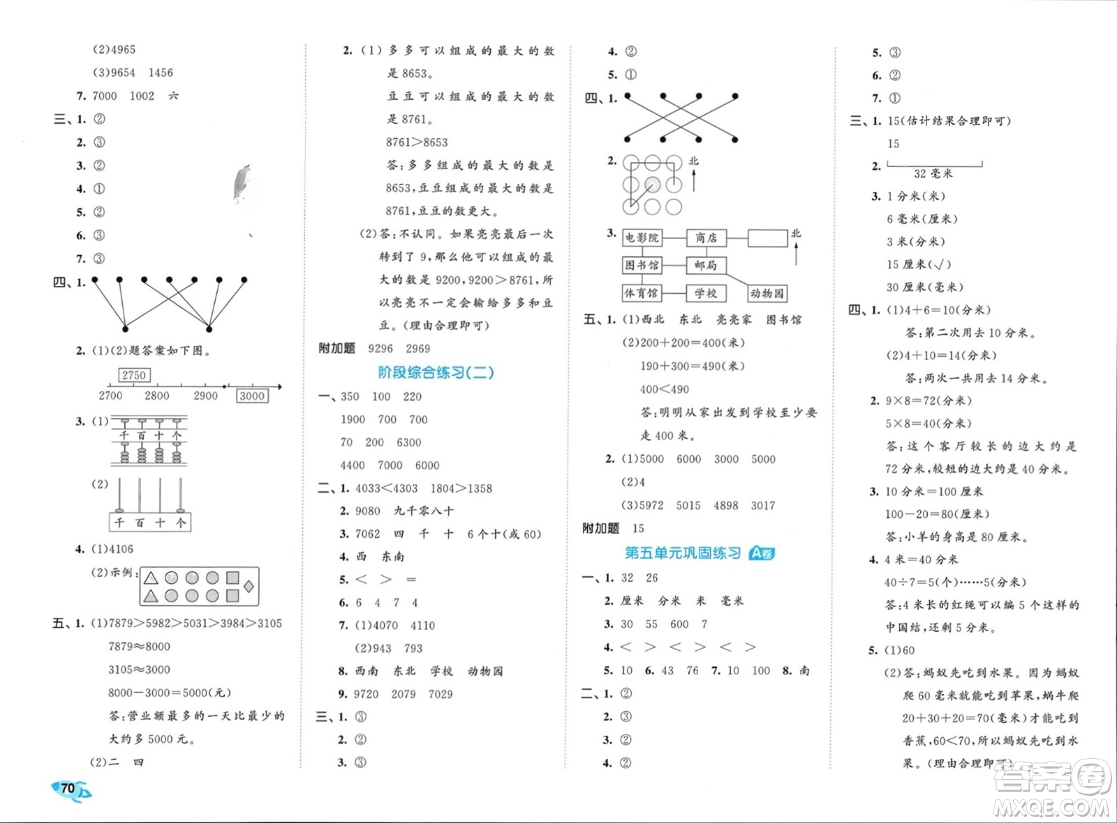 西安出版社2024年春53全優(yōu)卷二年級數(shù)學下冊蘇教版參考答案