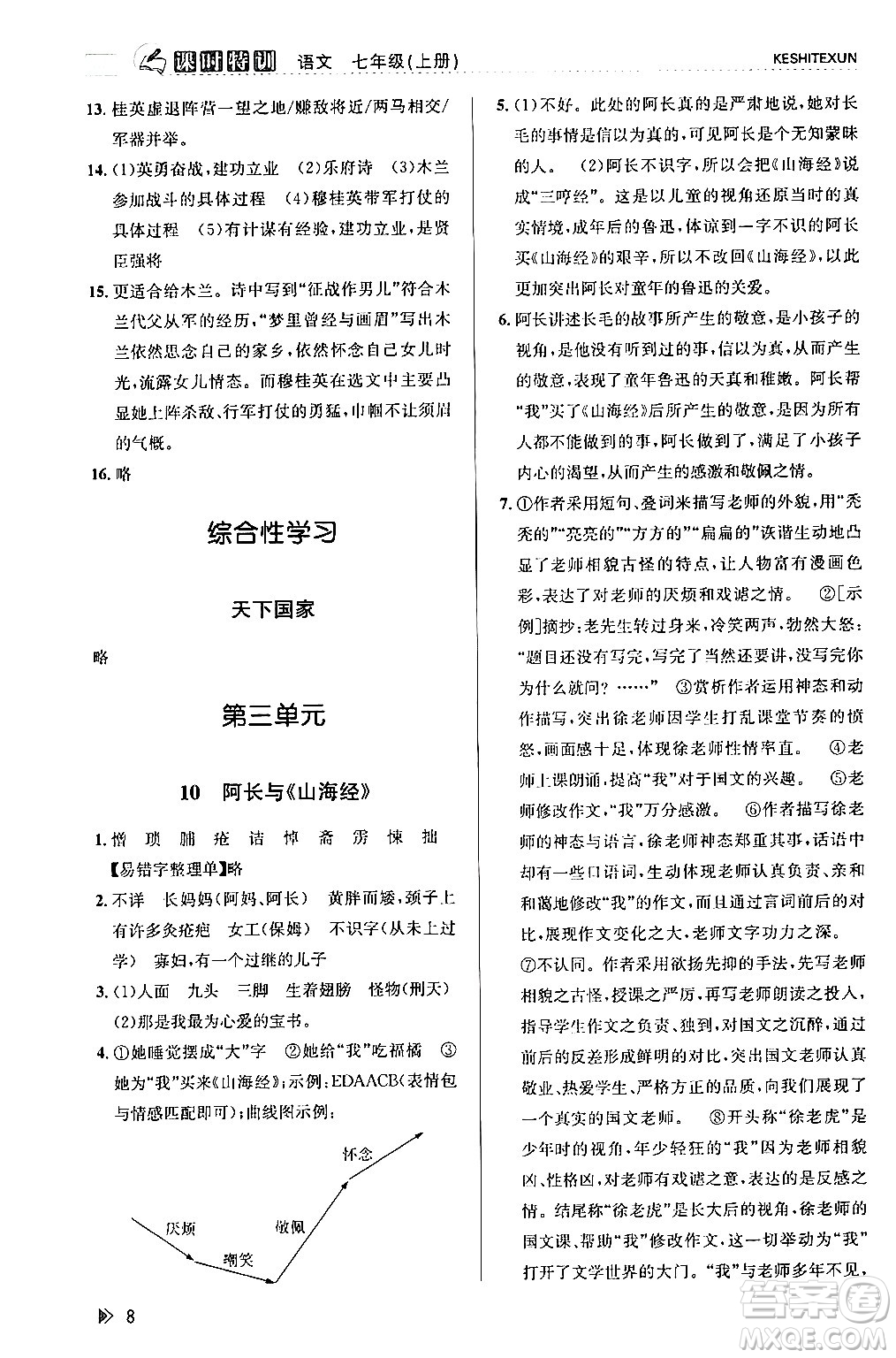 浙江人民出版社2024年春課時(shí)特訓(xùn)七年級(jí)語(yǔ)文下冊(cè)人教版答案