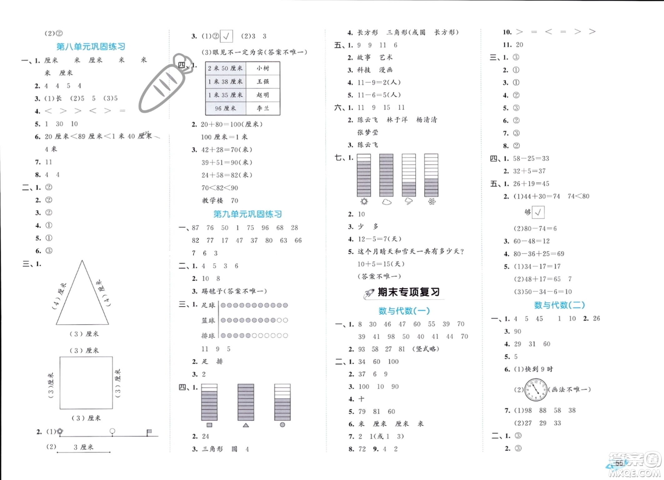 西安出版社2024年春53全優(yōu)卷一年級數(shù)學(xué)下冊青島版參考答案